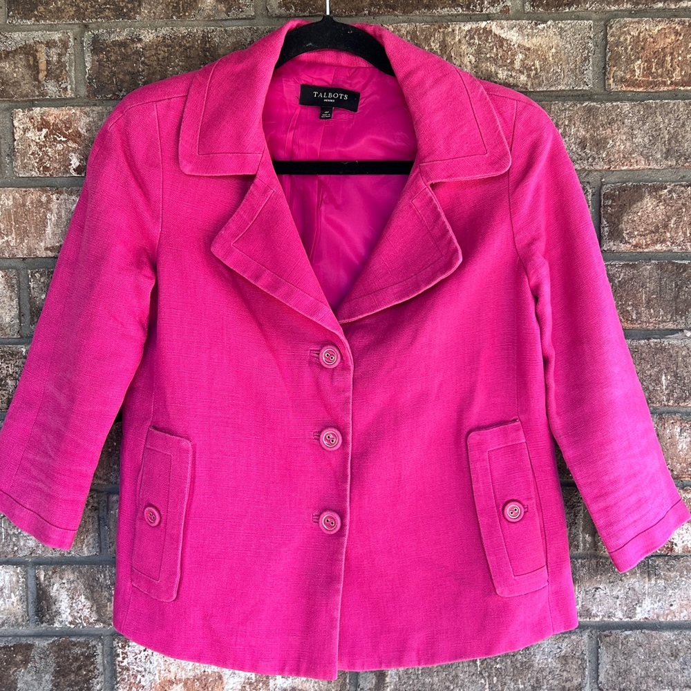 Talbots 100% linen bubblegum pink structured blazer size 4 PETITE
